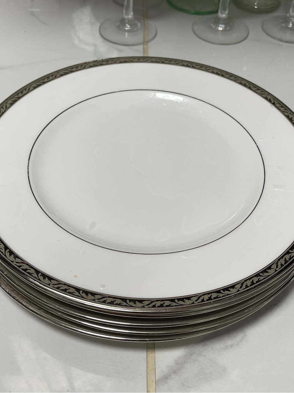 Lenox White Porcelain Dinner Plate with Silver and Gold Trim